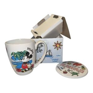 Disney Aulani Resort Aloha Life Mickey Mouse ceramic mug and coaster set NIB